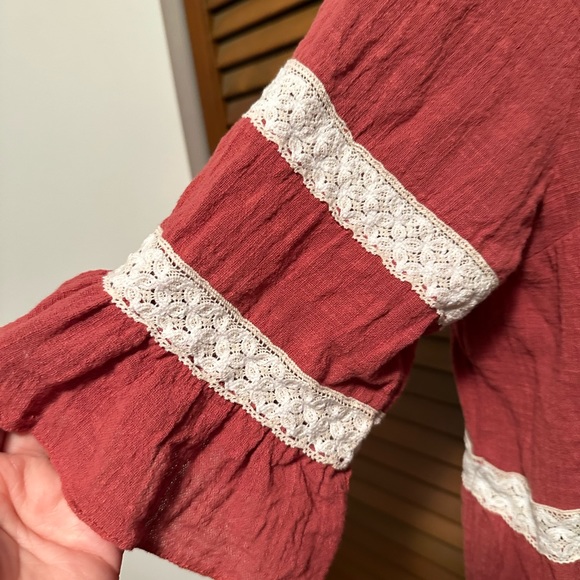 Red Peasant Style Blouse - Picture 3 of 4